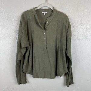 Lucky Brand Quarter Henley Blouse Green Size Medium